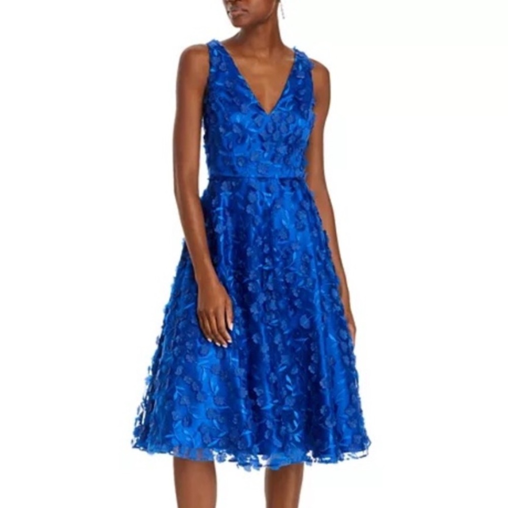 Eliza J Cobalt Blue 3D Appliqué Flower Dress with Pockets NWT Nordstrom
